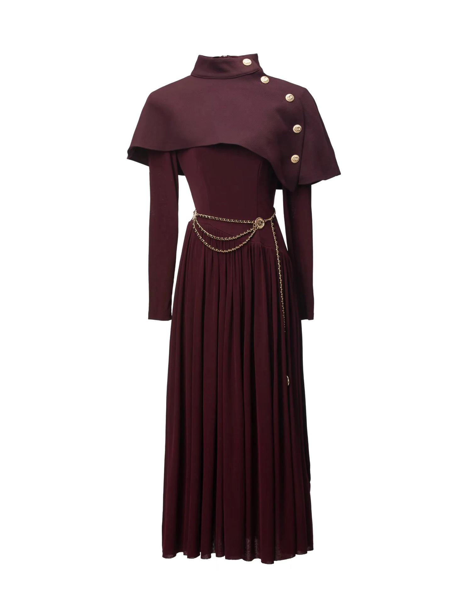 Однотонный элегантный французский шаль в стиле Хепберн + Вязаное платье с цепочкой на талии L