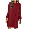 Fashion Women's Color Round Neck Long Sleeve Loose Plush Dress Sweater Dress