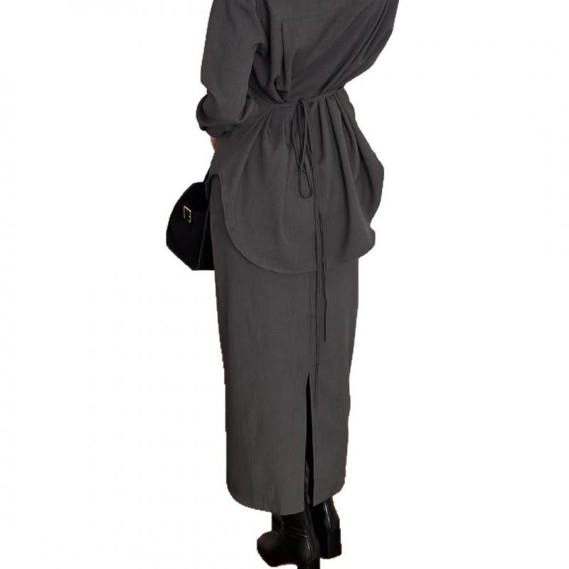 2025 Autumn European & American Fashion Tie-Up Long Sleeve Soft Two-Piece Set for Women