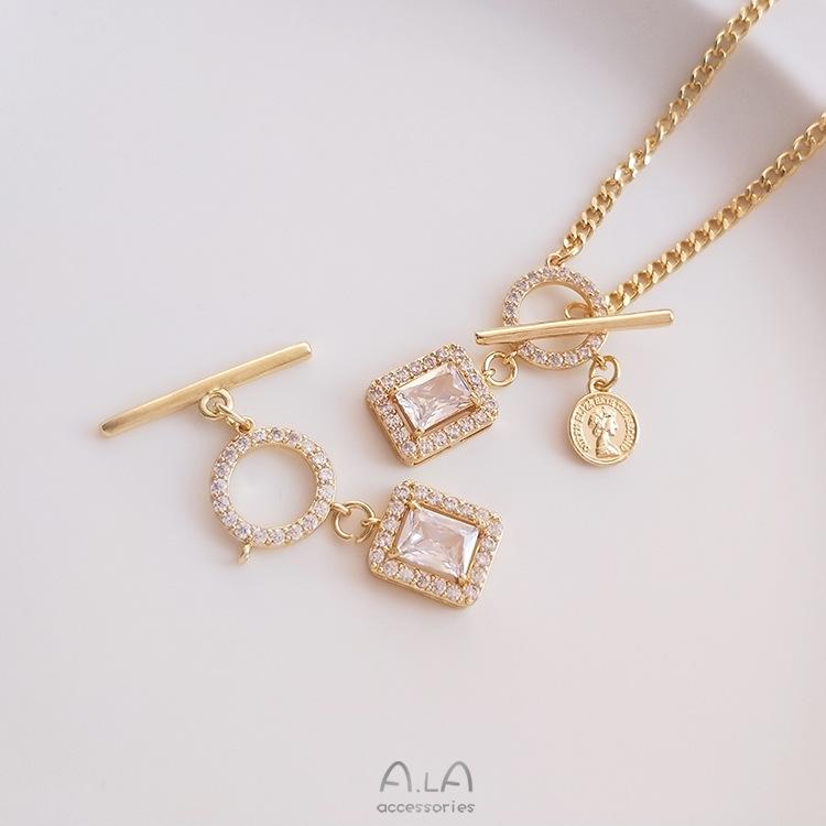 14K Gold-Filled Ribbon Pendant: Peach Heart & Star with Micro-Paved Zirconia OT Buckle DIY Bracelet & Necklace Clasp