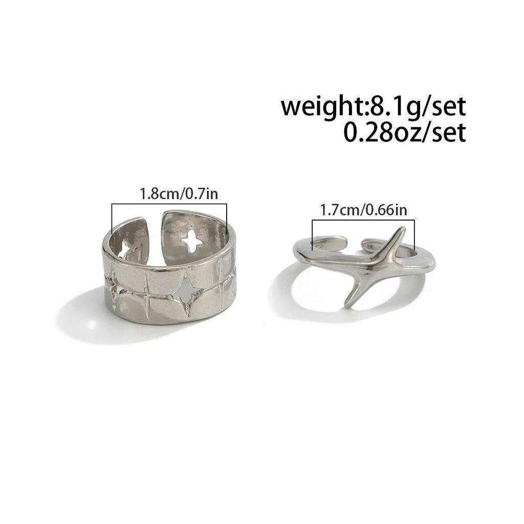 SHIXIN Lot de 2 Anneaux Ouverts Réglables Étoiles Irrégulières Hip Hop pour Hommes Anneau de Phalange Géométrique Creux Punk Bijoux de Rue Cadeaux
