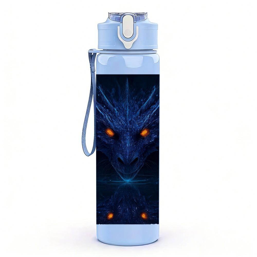 1 Stück Dunkler leuchtender Augen-Drache Fantasy-Porträt Druck 750ml Farbe Kunststoff Sport-Wasserflasche Auslaufsicher Klappdeckel mit Strohhalm Geeignet für Sport Büro