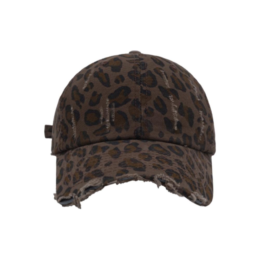 Retro Distressed Leopard Print Baseball Hat Adjustable Sun Hat Trendy Cool Baseball Caps  Women