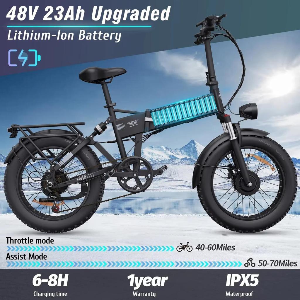 Nové H20 Pro 2000W Skládací Elektrické Kolo 48V23AH 20palcové Silné Pneumatiky Duální Motor Terénní MTB