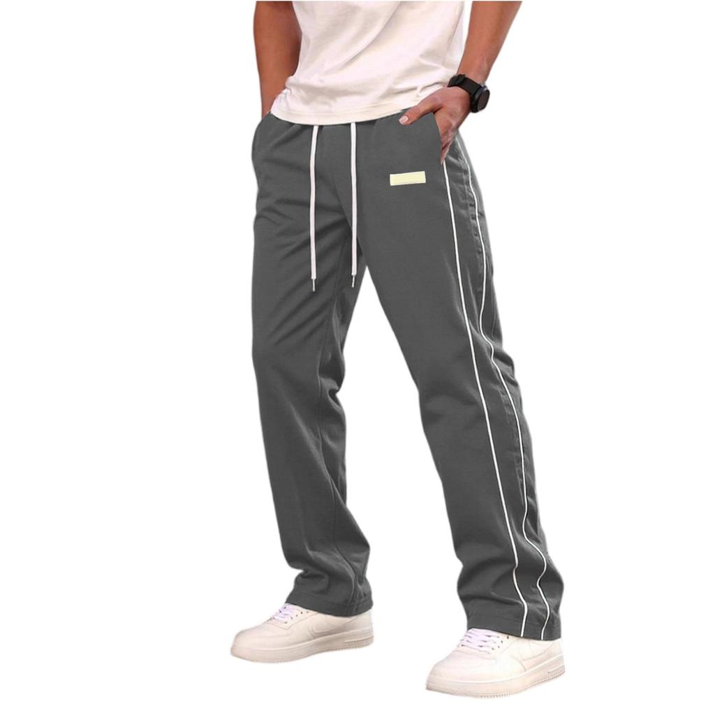 Men Straight Leg Casual Pants Lightweight Breathable Athletic Track Pants with Side Drawstring Waist