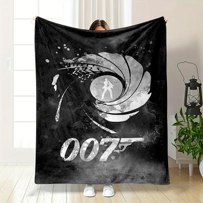 "007 Iconic Spy Logo Warm Blanket Design, Black and White Flannel Blanket for Bedroom, Living Room, Sofa, and Nap Sofas"