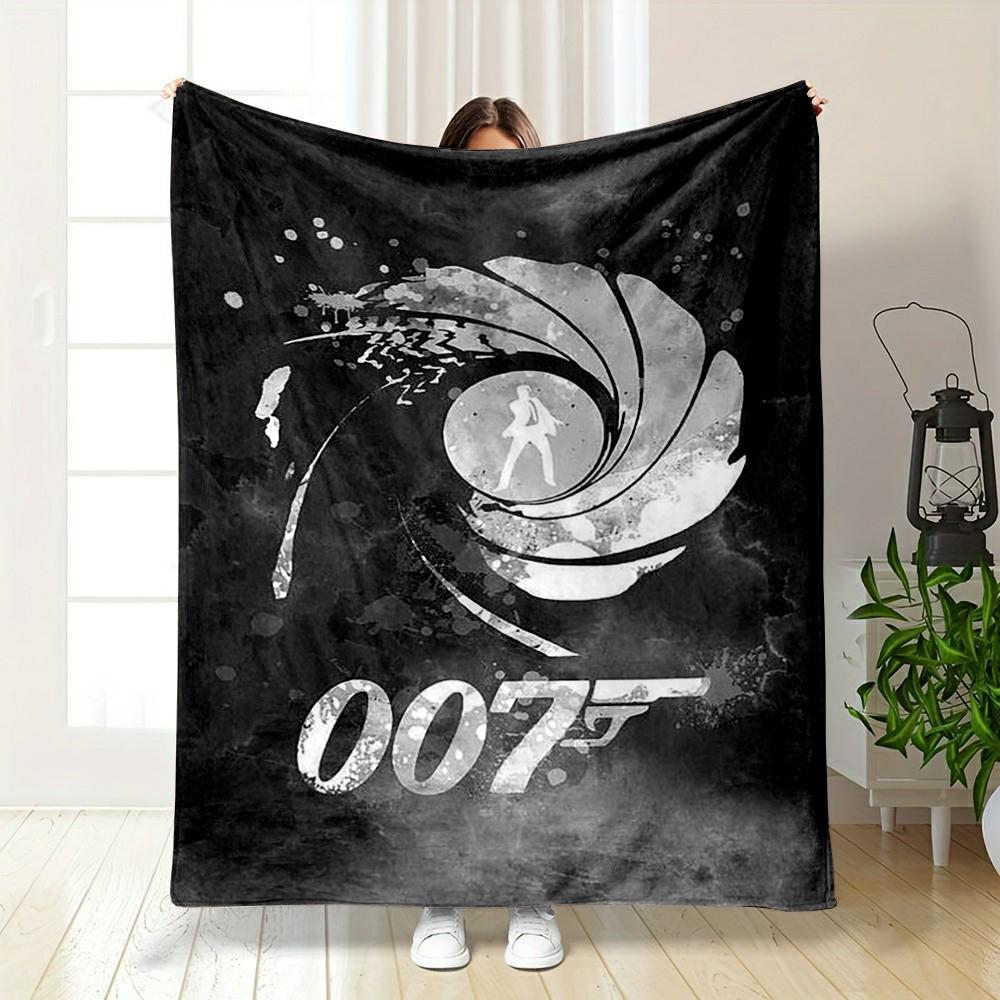 "007 Iconic Spy Logo Warm blanket Design, Black and White Flannel blanket for bedroom, living room, sofa, and nap sofas"