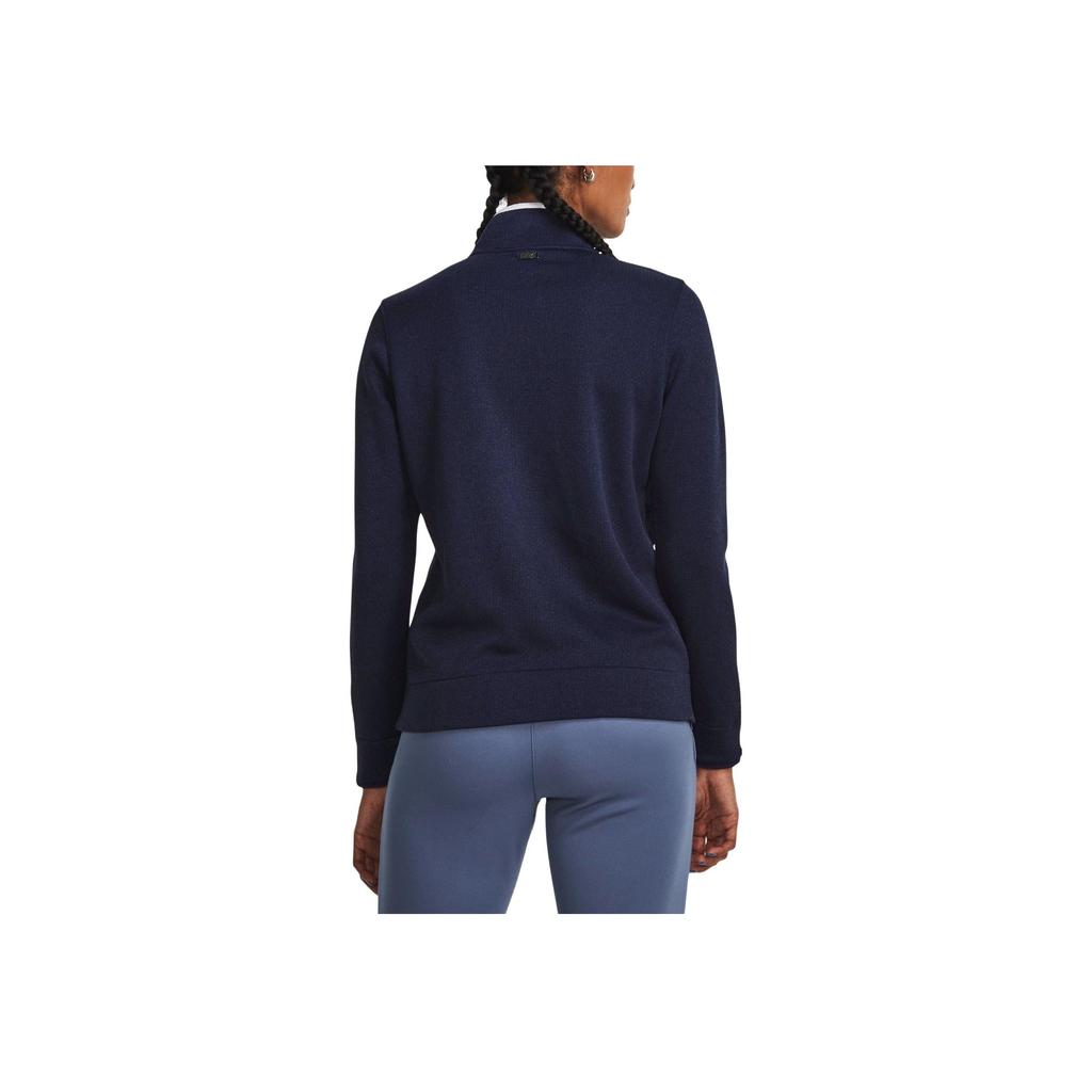 Under Armour Solid Color Stand Collar Half-Zip Long Sleeve T-Shirt Women Tops Navy-Blue 1382923-410