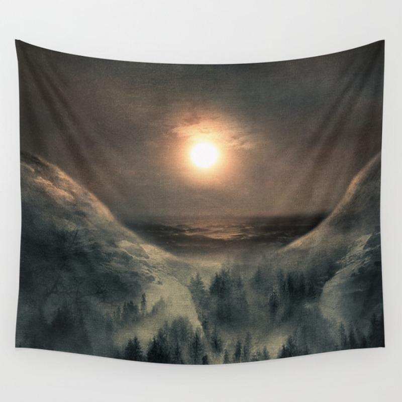 Fantasy Mountain And Forest Scenery Digital Printing Polyester Wall Tapestry Suitable For Use In Living Rooms Offices Bars Party