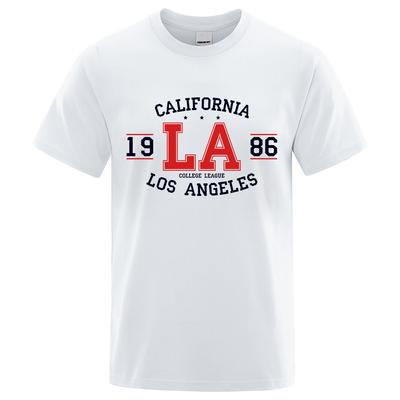 Califórnia 1986 Los Angeles Camisetas Masculinas Femininas Hip Hop Camisa Larga Cidade dos EUA Rua Tops Algodão Respirável Roupas