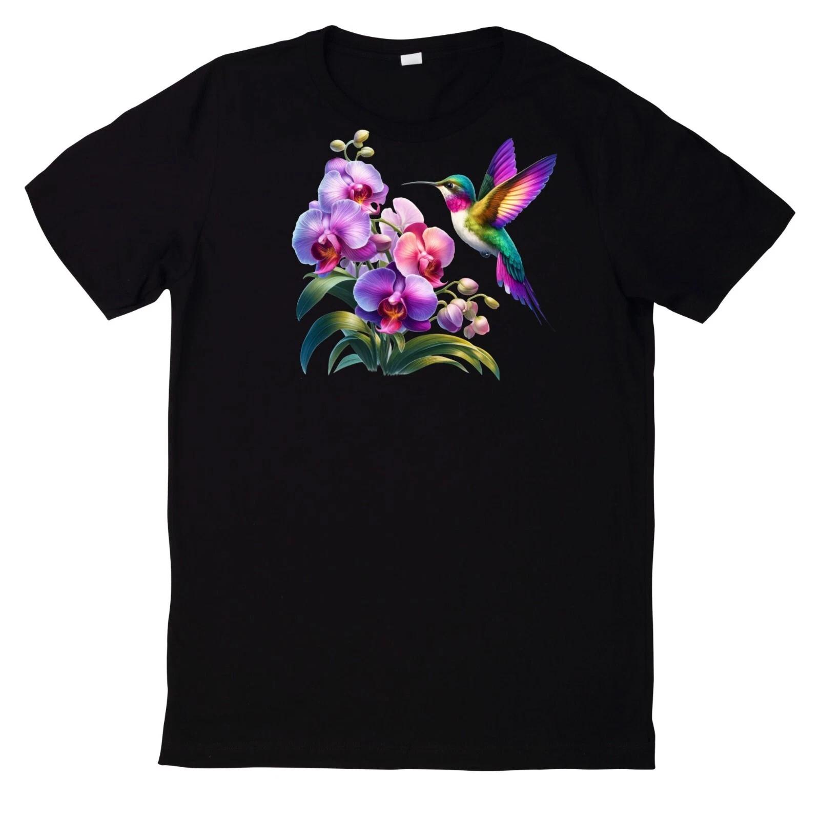 T-Shirt Buntes Kolibri mit Blumen Motiv XS