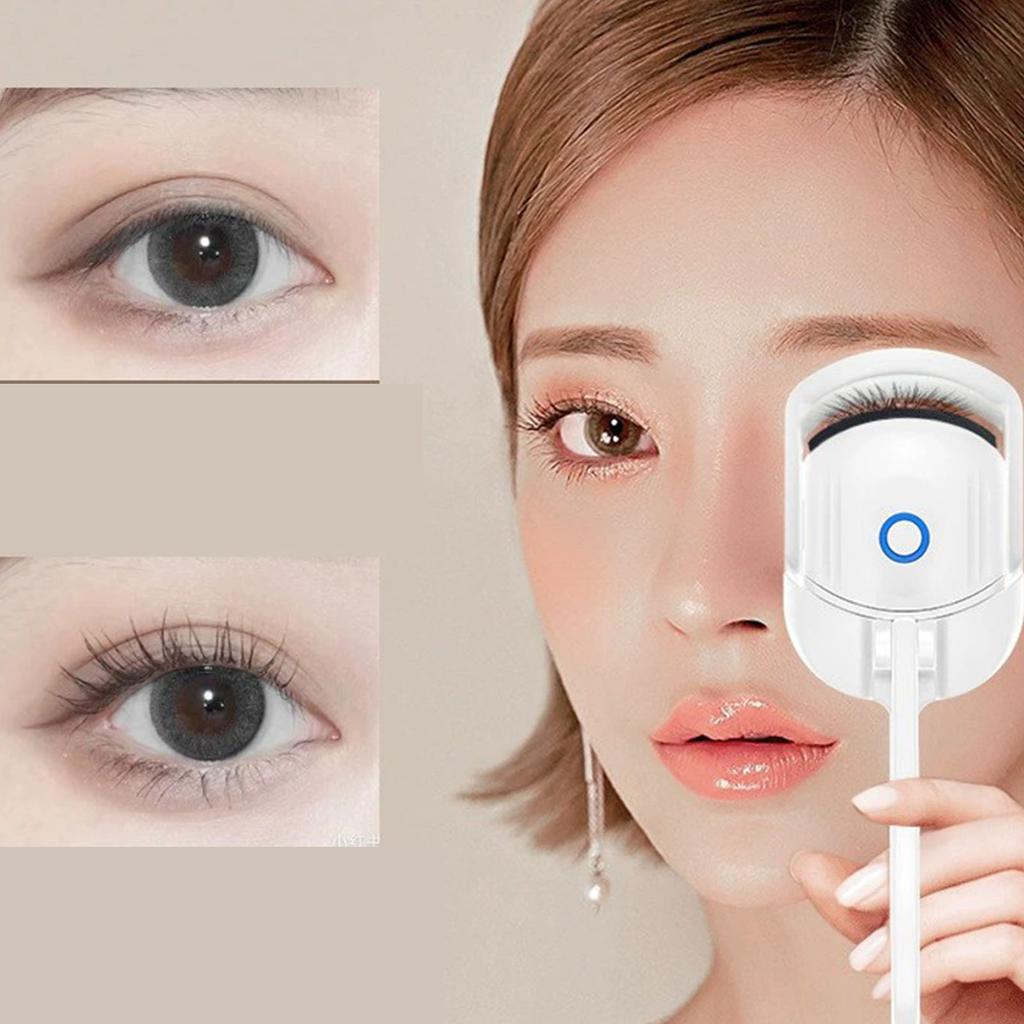Heated Eyelash Curlers 2 Temperature Controls USB Charging 30 Seconds Heat Plastic Portable Lash Curler for Home White