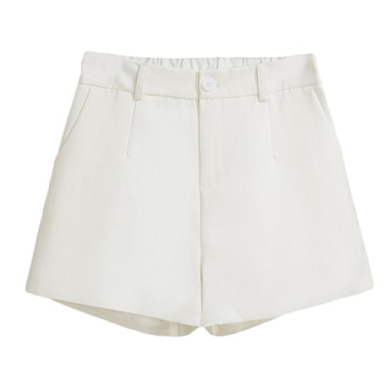 Women Shorts Elastic High Waist Button Zipper Fly Summer Suit Shorts with Pockets Solid Color