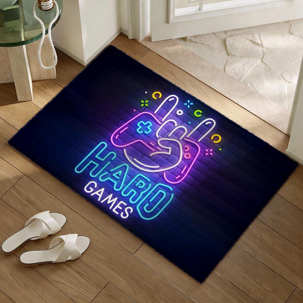 Neon Gamepad Game Zone Floor Mat Soft Flannel Non-Slip Door Mat - Thickened Rug for Living Room Home Decor