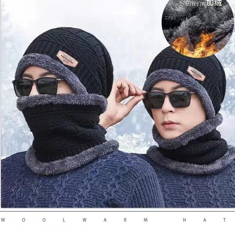 Autumn and Winter Hats and Scarves for Men and Women with The Same Style Two-piece Knitted Warm and Family Style Fashion Hats