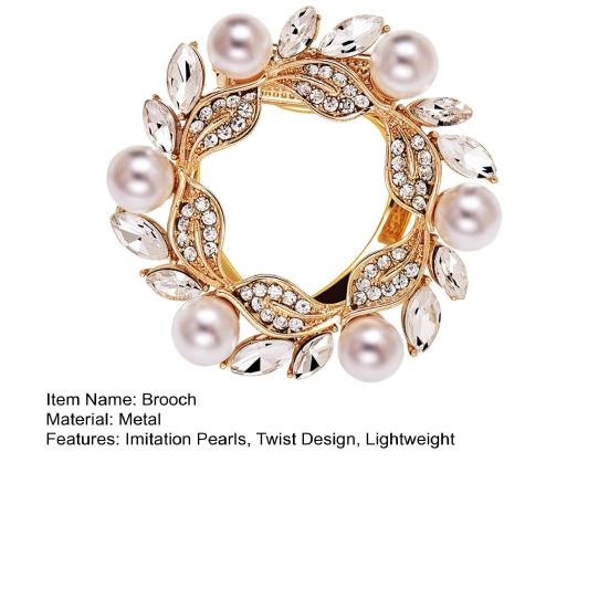 Brooch Pin Flower Twist Shape Sparkling Rhinestones Imitation Pearls Decor Scarf Buckle Sweaters Collars Hats Bags Coats Scarves Accessory