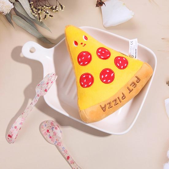 Dog Chew Toy  Scentless  Stress Relief  Built-in Sounder  Plush Pizza Stuffed Fast Food Toy  Dogs Supplies