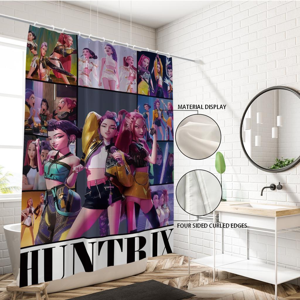 1pc K-Pop Demon Hunters Printed Waterproof Shower Curtain Privacy Hanging Curtain with 12 Hooks Multiple Sizes Machine Washable