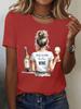 Women's Tops Girls' Wine Glass Graphics Print Summer Short Sleeved T-Shirt Minimalist Solid Color Casual Tees Clothing Female