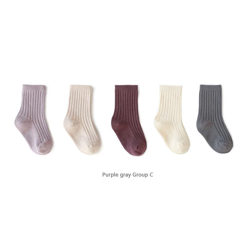 5 Par/Partia Skarpetki Dziecięce Oddychające Luźne Styl Południowokoreański Jednolity Kolor Skarpetki Dziecięce Średniej Długości Bawełniany Zestaw Skarpetek Dla Dzieci