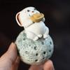 Chinese Yixing Handmade Sculpture Purple Clay Tea Pet Moon Rabbit Model Ornaments Tea Figurine Crafts Zisha Tea Set Decoration