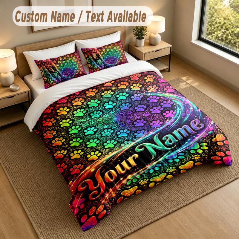 Set Biancheria da Letto Personalizzato a Tema Cane 3 Pezzi Testo e Nome Personalizzati 1 Lenzuolo 2 Federe Biancheria da Letto per la Casa 1pz