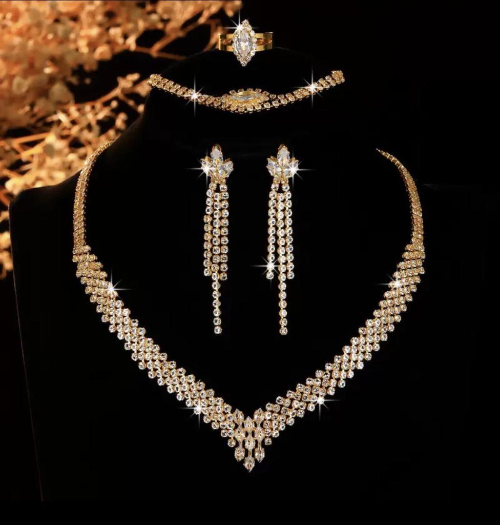Elegant Rhinestone Zirconia Necklace & Jewelry Set for Bridal & Evening Wear