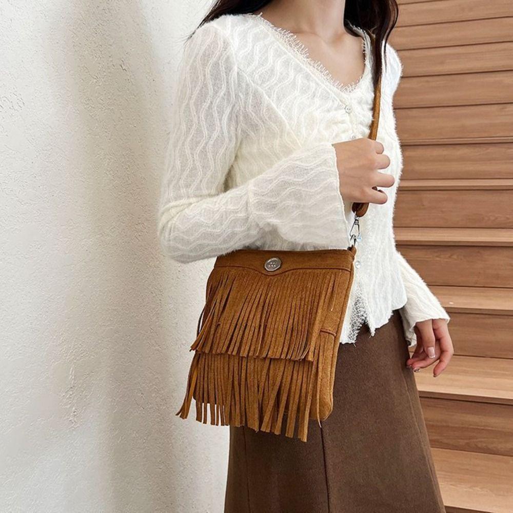 

Handbag Bohemian Fringed Crossbody Bag Square Bag Tassel Shoulder Bag Messenger Bag хаки