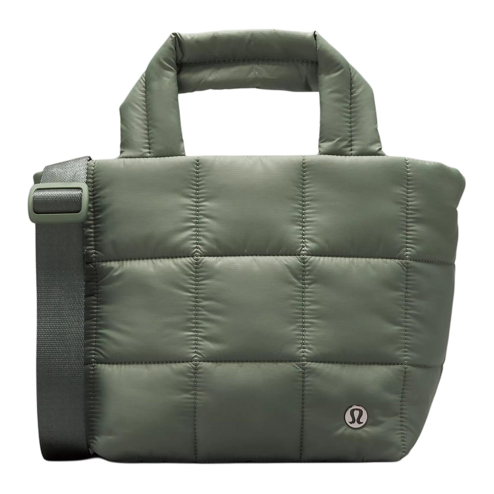 Lululemon Quilted Grid 5L Brand Logo Zipper Closure Nylon Tote Bag Shopping Bag Shoulder Crossbody Handbag Mini Women tote Gray-Green LW9FHVS-064762 Gray Green,Mini