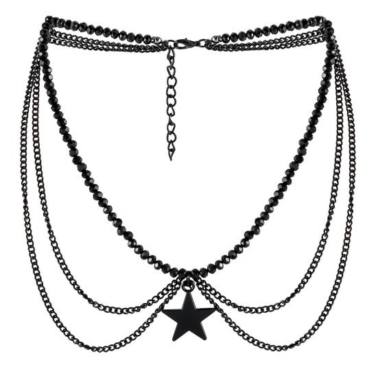 Gotisk Halskjede Kvinner Halloween Halskjede Svart Måne Anheng med Flerlags Metallkjeder Perler Flaggermus Choker Halskjede for Cosplay Kostymefest