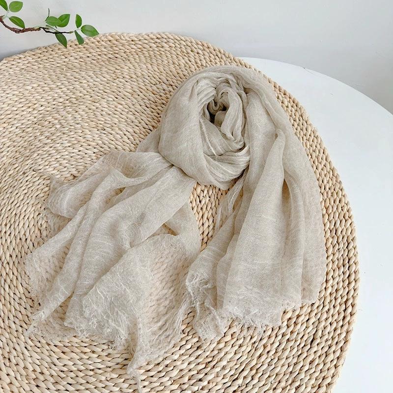 

Retro Wrinkled Solid Color Wool Scarf Versatile Summer Double-Use Large Pashmina Lightweight Breathable Scarves 90x200cm 90X200CM