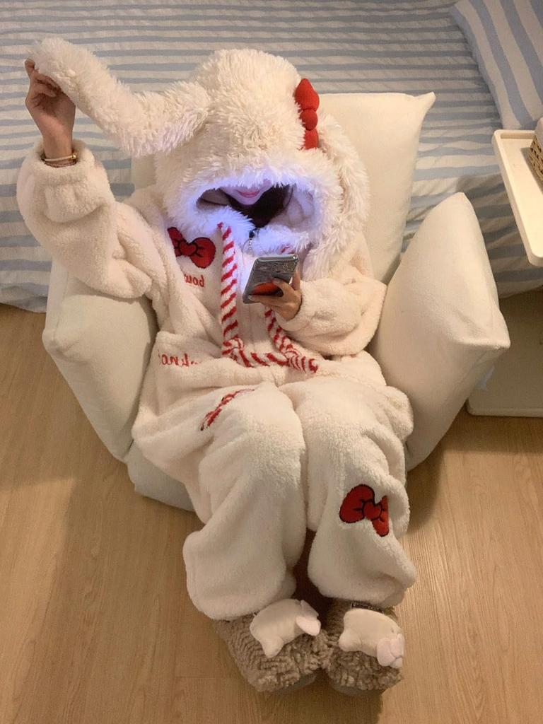 Flanelové Kigurumi Pyžamo Králík Nadměrná Velikost s a Nadýchaný Zvířecí Kostým na Podzim a Perfektní pro Doma a Zůstat v Teple [MTKCNTL] Dámská Kapuce,