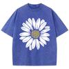 Simple Beautiful Sunflower Prints Washed TShirts Women Cottont Shirts ONeck Oversized Acid Wash Tops Vintage Woman Streetwear