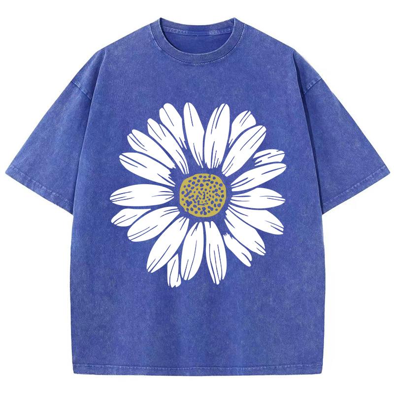 Simple Beautiful Sunflower Prints Washed TShirts Women Cottont Shirts ONeck Oversized Acid Wash Tops Vintage Woman Streetwear