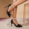 Fashion Elegant Ladies Pearl Ankle Strap Pumps Autumn 2025 Pointed Toe Flock High Heels Shoes Woman Party Wedding Stiletto Heeled Shoes