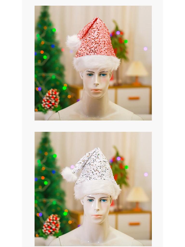 Luxury Sequined Christmas Hat with Plush Trim for Holiday Parties