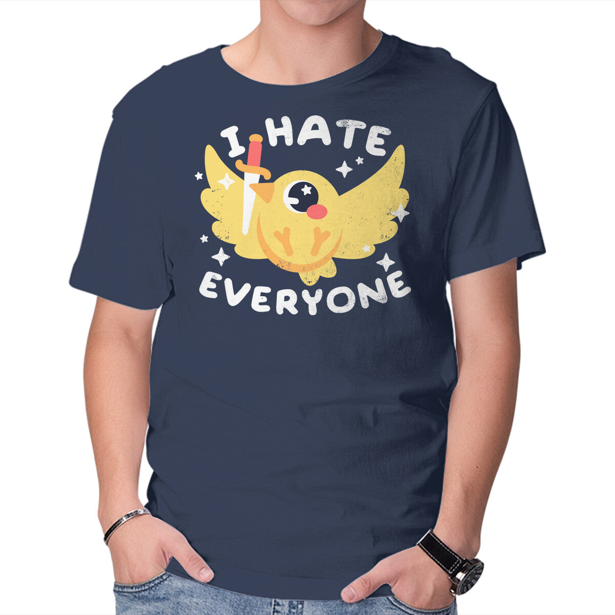 Unisex Crew Neck T-Shirt Bird I Hate Everyone Graphic Short Sleeve Casual Tee XXXL