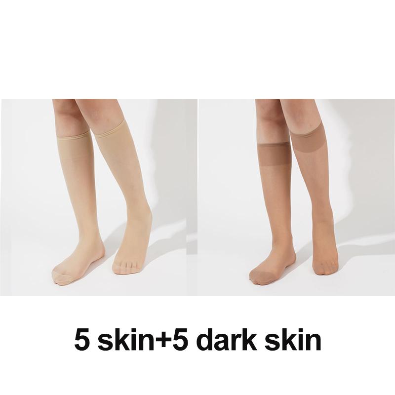 10 Paar Damen Ultra-Dünne Nylonstrümpfe Transparent Elastizität Damen Kniestrümpfe Sommer Lange Socken Für Mädchen Strumpf One Size white