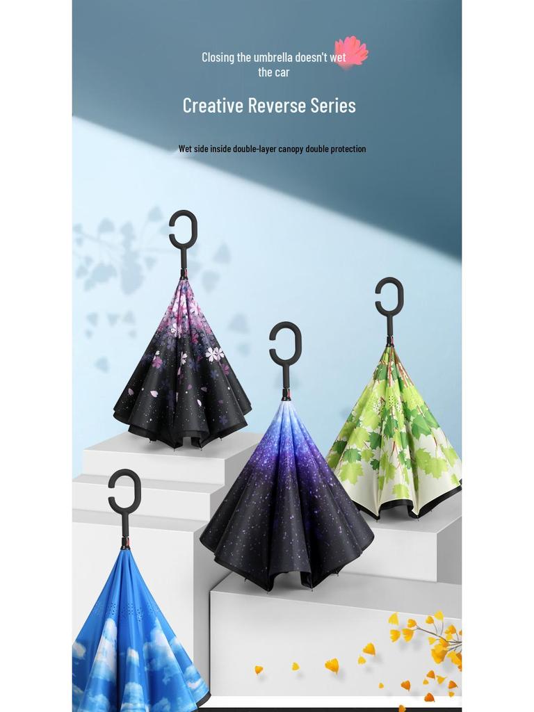 Double-Layer Automatic Hands-Free Umbrella: Extra-Large for Two, Windproof, Dual-Use for Rain or Shine, Long Handle for Men & Women.