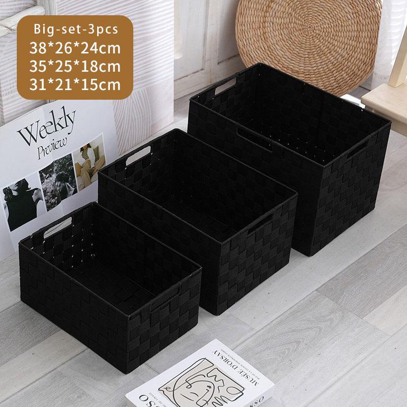 Woven Black Storage Baskets Shelf Tote Boxes Container with Built-in Handles for bedroom living room office kids room dressing room
