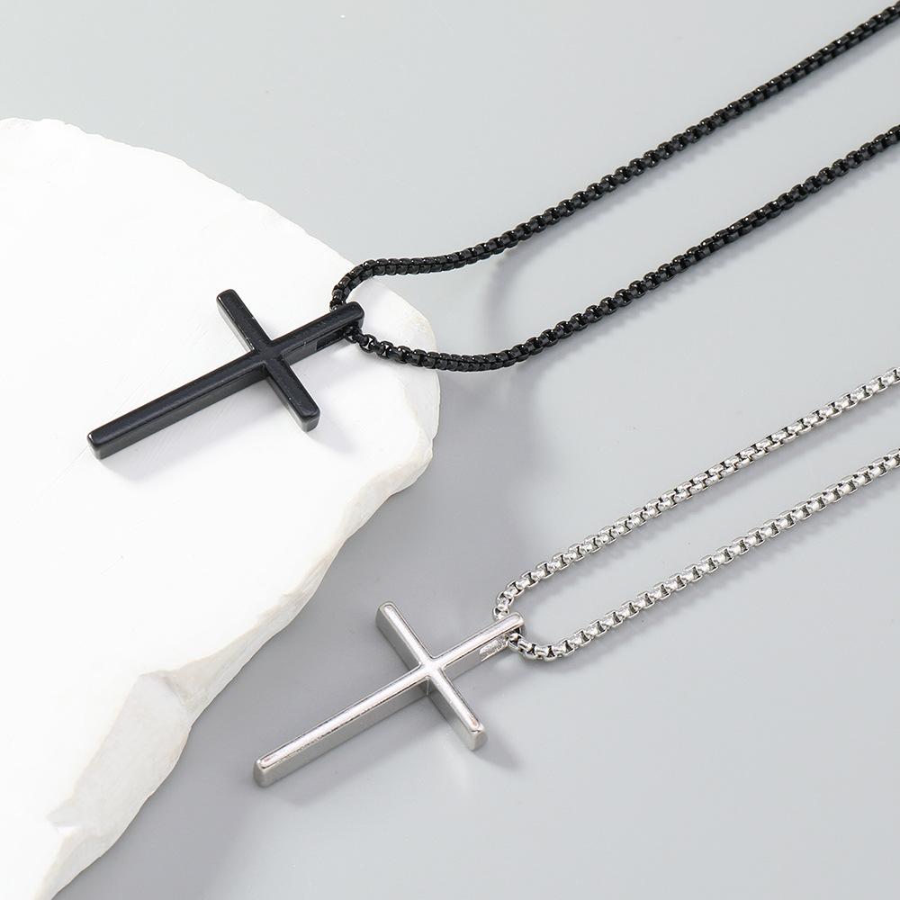 Two European and American Trendy Brand Hip-hop Men's Titanium Steel Cross Pendant Necklace Fashionable Daily Commuter Couple Accessories with Chain