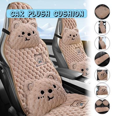 Nouveau Coussin de Siège Auto Ours Cartoon Hiver Peluche Chaud Épaissi Antidérapant Housse de Siège Mignonne Dames Accessoires Auto Universels