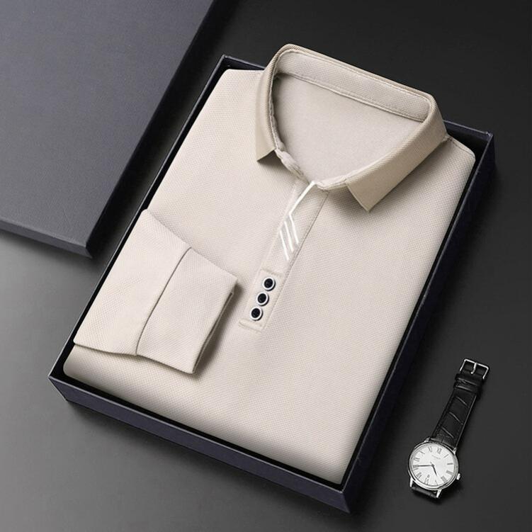 Men's Autumn Long-sleeved Polo Shirt Men's Business Scissors Collar Fit Solid Color Lapel Bottoming