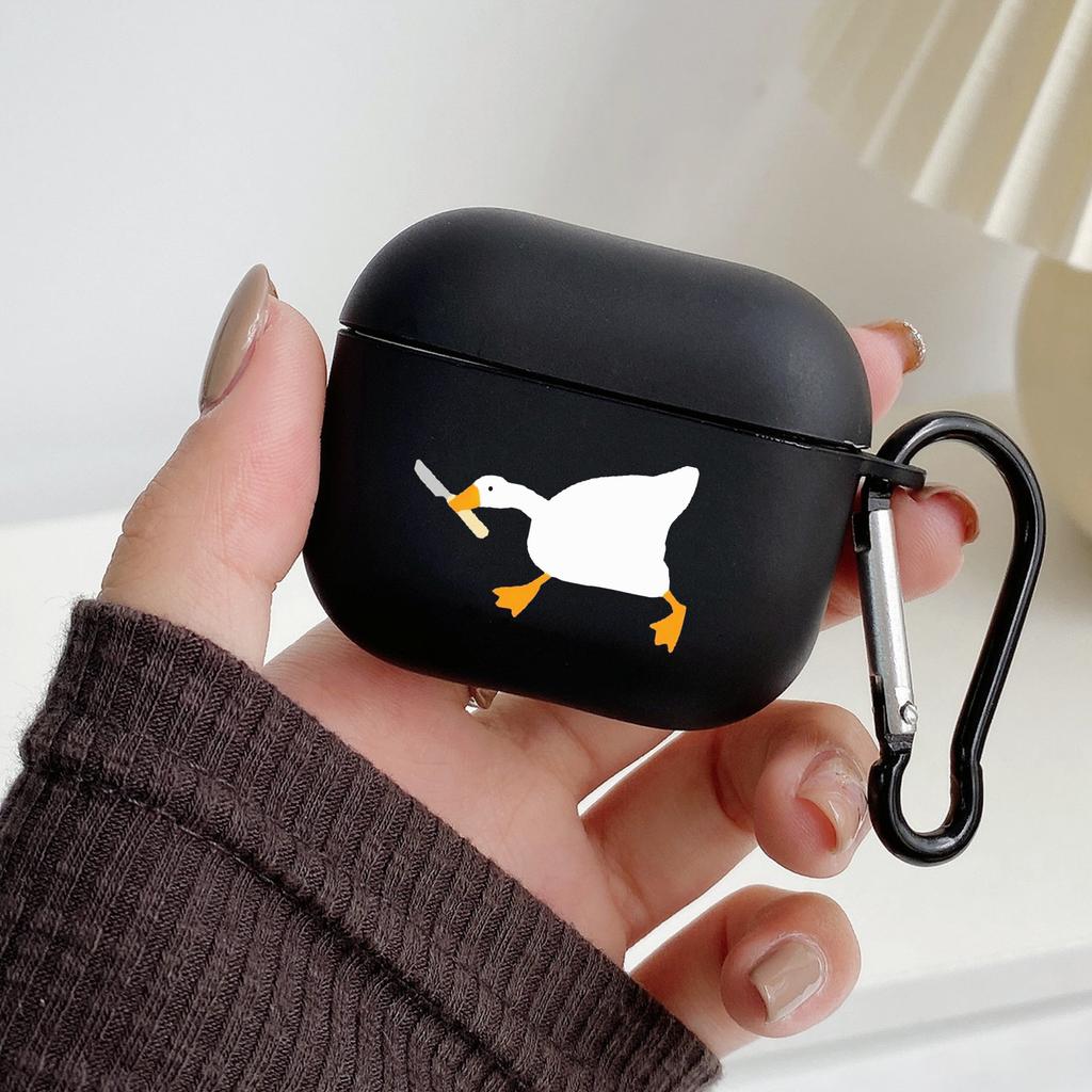 Cartoon Doubt Duck With Hook For Airpod Pro 3 Pro2 Black Protective Cover Silicone Case for Apple Airpods 2 1 Earphone Cases