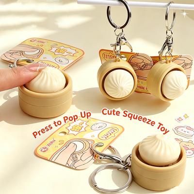 Cute Simulation Soup Dumpling Pressable Squishy Keychain, Creative Fidget Toy Stress Relief Vent Pendant Bag Decoration Gift