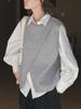 Louvre Autumn Korean Style Irregular Slit Vest for Women - Slim Layered Loose Fit Top