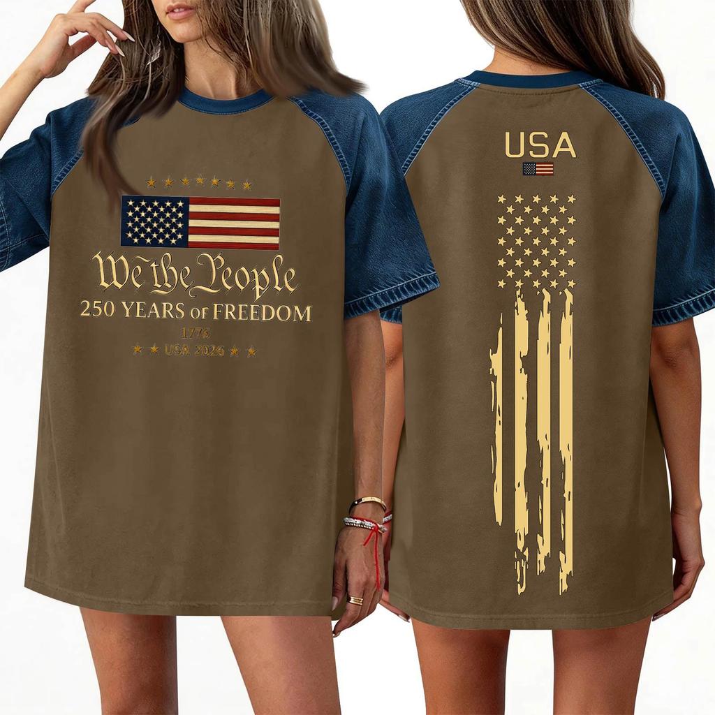 Women's Denim Patchwork Top, Casual Short-sleeved Comfortable T-shirt, Fashionable For Spring And Summer.