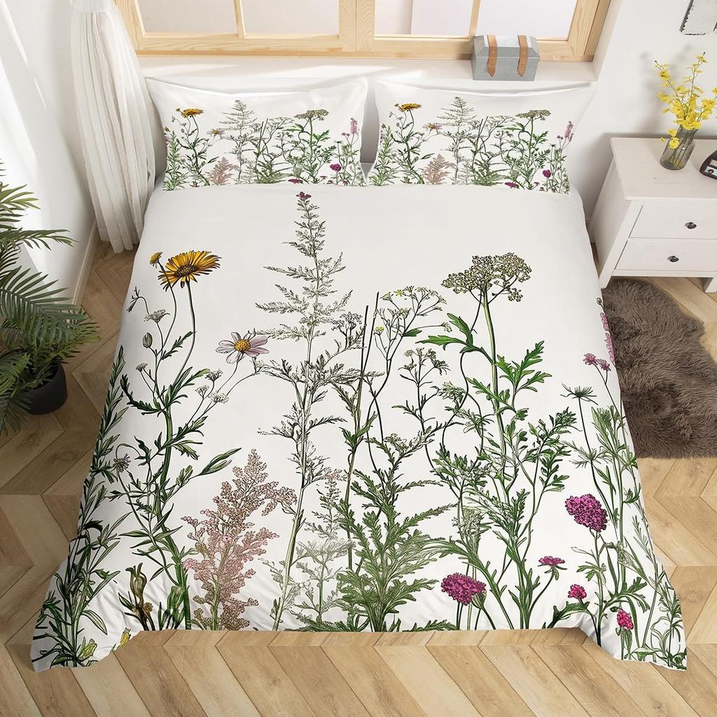Poszewka na kołdrę z kwiatami stokrotek Rozmiar Full Queen 2/3 szt. Botaniczny kwiatowy komplet pościeli Styl pastoralny Poszewka na kołdrę dla dzieci Dziewcząt Kobiet do pokoju