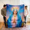 1PC Blue Crowned Our Lady Prayer Print Blanket Warm Soft Fluffy Kids and Adult Sofa Bed Throw Blanket Outdoor Travel Camping RV