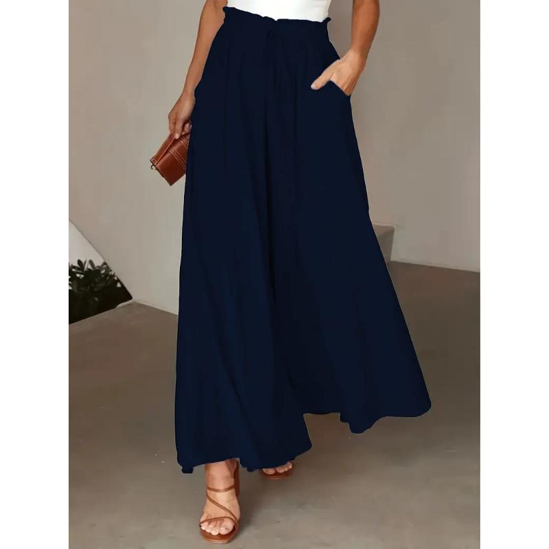 

2025 Новые осенние женские брюки широкие от бедра с эластичной резинкой на талии с высокой посадкой длинные кюлоты S синий